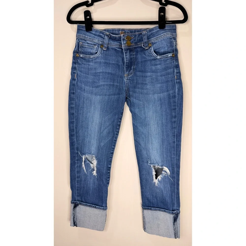 #153‎ KUT from the Kloth Jeans Sz. 2 Blue Cuffed Cropped w: 28